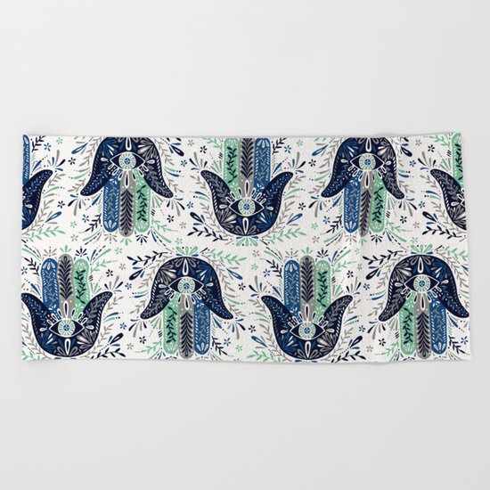 Hamsa Hand – Navy Palette Beach Towel