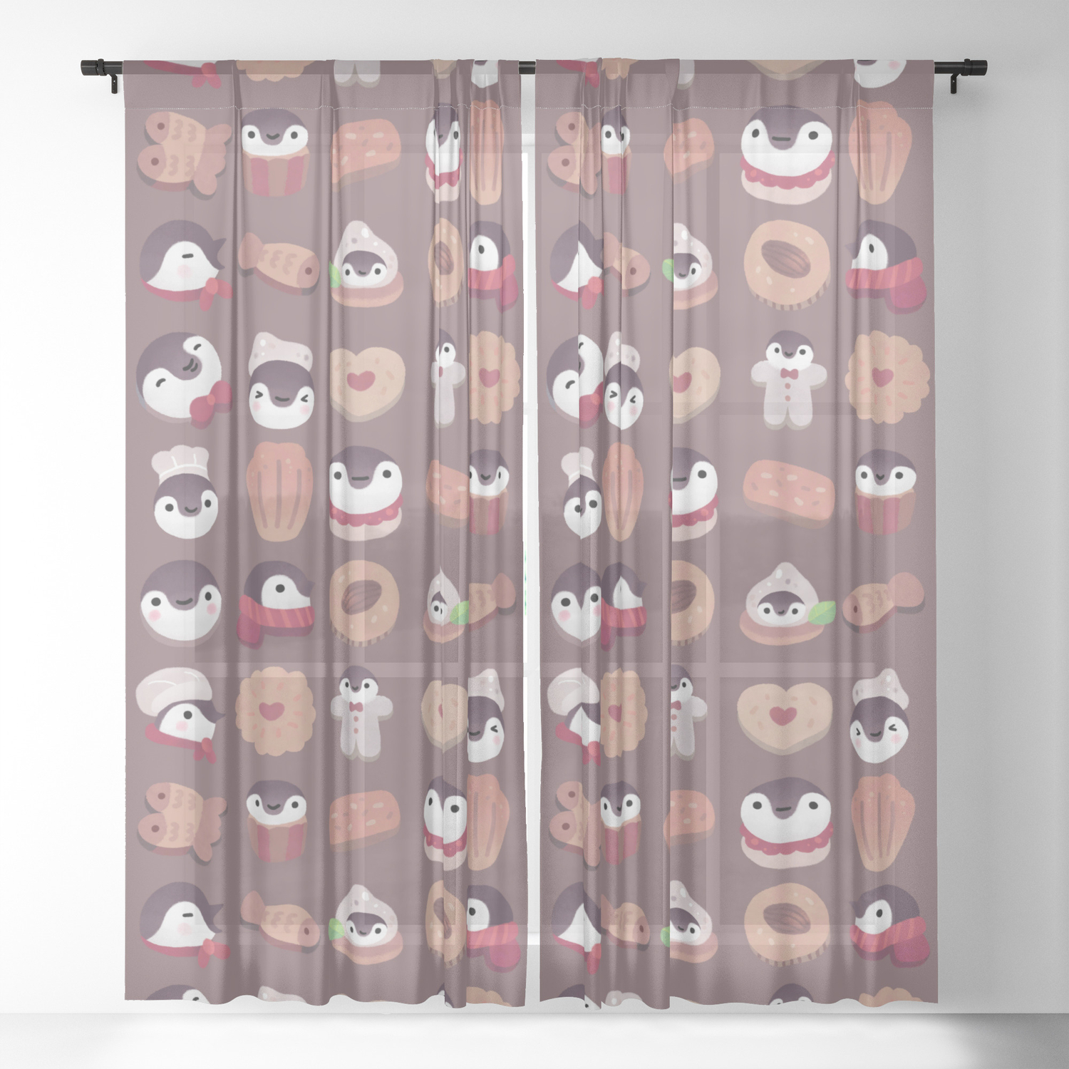 Cookie Cream Penguin Brown Pattern Sheer Curtain By Pikaole Society6