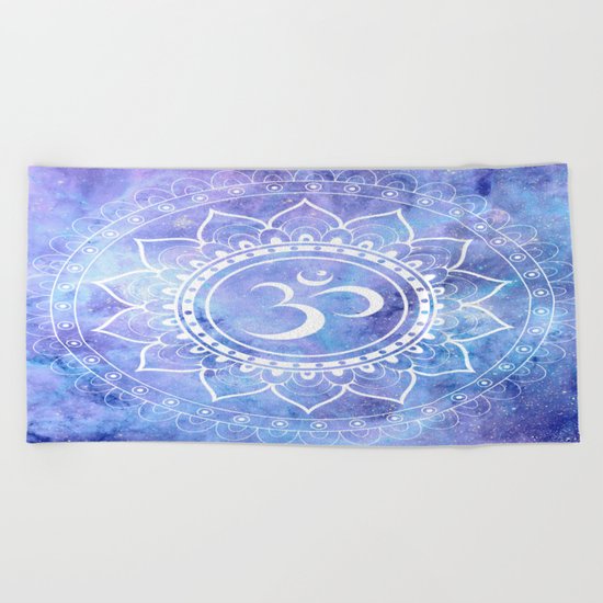 Om Mandala Lavender Periwinkle Blue Galaxy Space Beach Towel