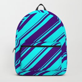 [ Thumbnail: Aqua & Indigo Colored Lined/Striped Pattern Backpack ]
