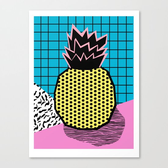 Grindage - pineapple fruit tropical pattern memphis style art print bright neon 1980 1980's 80's 80s Canvas Print