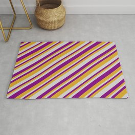 [ Thumbnail: Light Gray, Purple & Goldenrod Colored Lines Pattern Rug ]