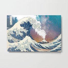 Great Wave Off Kanagawa Surrealism-Mount Fuji Eruption and Starry Sky Metal Print | Great Wave, Graphicdesign, Ocean, Hokusai, Japanese, Pop Culture, Woodblock, Mount Fuji, Tokyo, Kanagawa 
