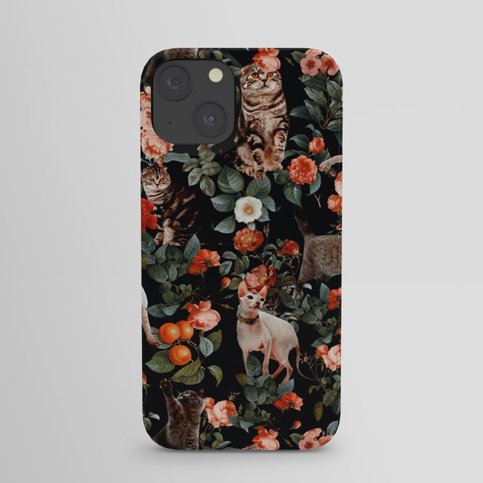 Cat and Floral Pattern II iPhone Case