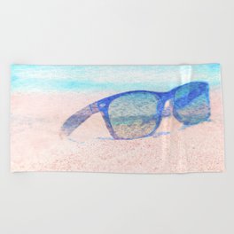 beach glasses blue and peach impressionism painted realistic still life Beach Towel