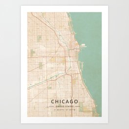 Chicago, United States - Vintage Map Art Print