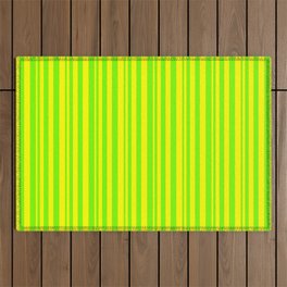 [ Thumbnail: Green and Yellow Colored Stripes/Lines Pattern Outdoor Rug ]