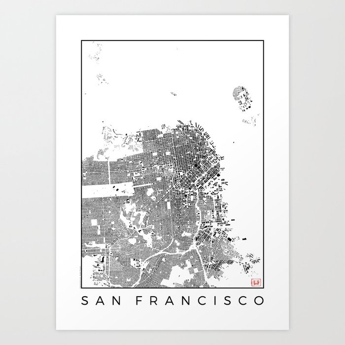 San Francisco Map Schwarzplan Only Buildings Art Print