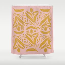 Pink and mustard yellow floral color block art Shower Curtain