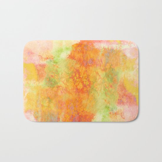 PASTEL IMAGININGS 3 Colorful Pretty Spring Summer Orange Yellow Peach Abstract Watercolor Painting Bath Mat