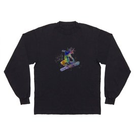 silhouette of young man snowboarder in watercolor Long Sleeve T-shirt