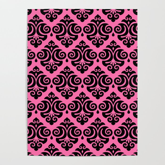 Victorian Modern Gothic Pattern 541 Pink and Black Poster