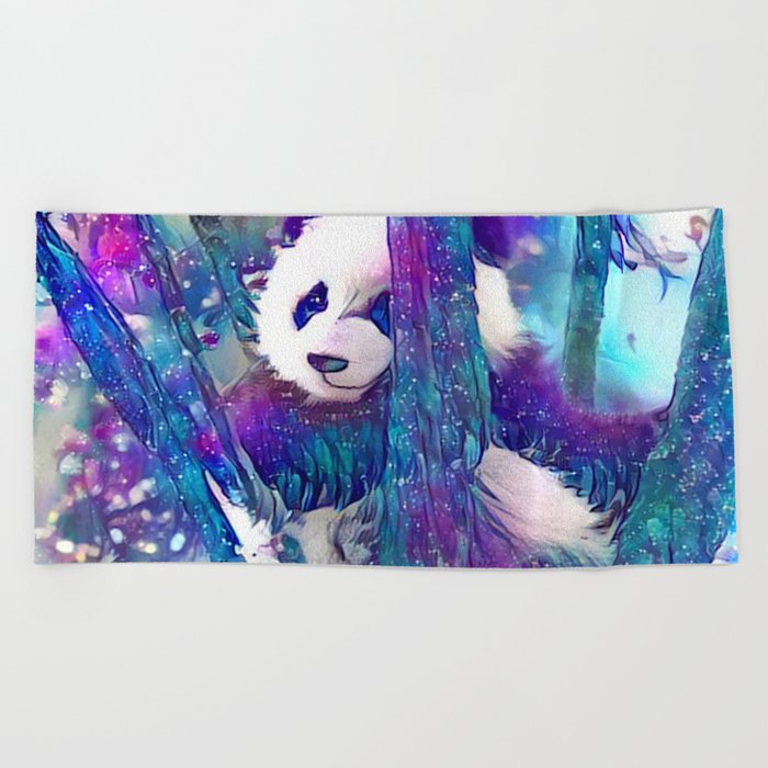 Moonlight Starfall Panda Beach Towel