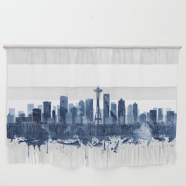 Seattle Skyline Watercolor Blue, Art Print By Synplus Wall Hanging