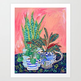 Pink Indoor Plant Still Life with Lion x The Sill Art Print