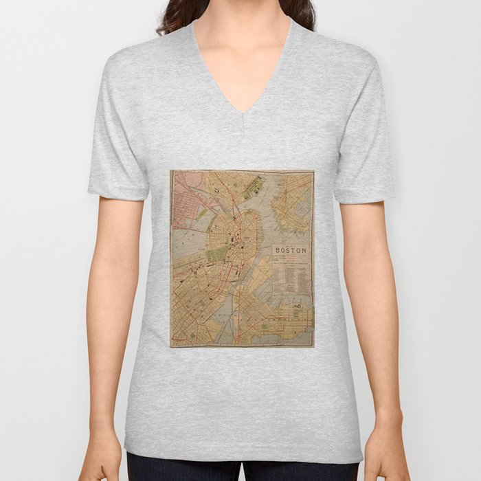 Vintage Map of Boston MA (1902) V Neck T Shirt