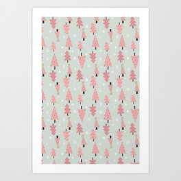 Pink Christmas Trees Art Print