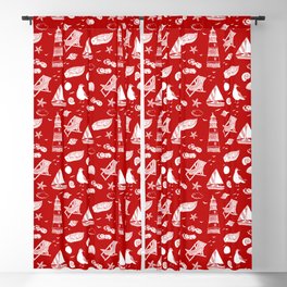 Red And White Summer Beach Elements Pattern Blackout Curtain