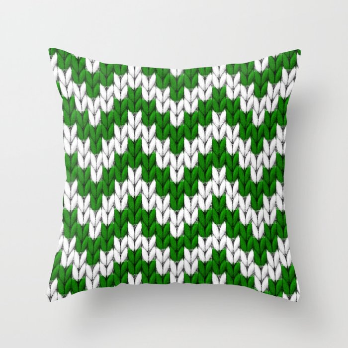 Green Christmas knitted chevron large scale Throw Pillow by Dana