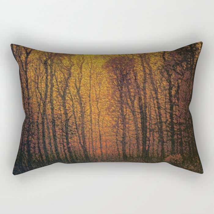 Deep woods in fall birch and aspen trees in golden twilight landscape nature painting by John Joseph Enneking Rectangular Pillow