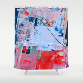 Days go by: a vibrant abstract contemporary piece in red, blue and pink by Alyssa Hamilton Art Shower Curtain