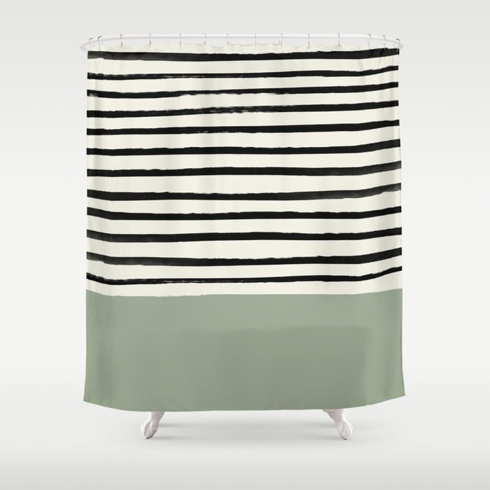 Sage Green x Stripes Shower Curtain