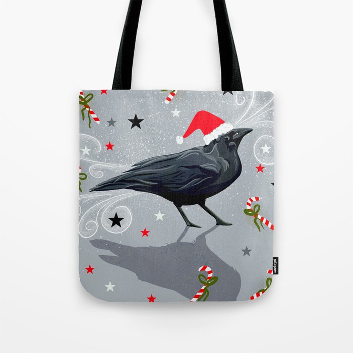 Christmas Crow & Candy Canes Tote Bag
