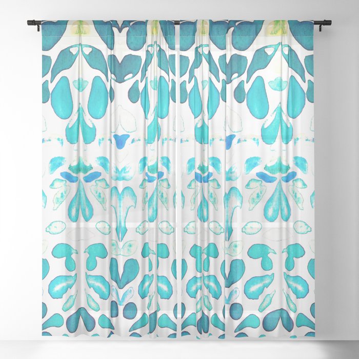 Memories Of Summer Bright Sea Blue And Yellow Sheer Curtain By