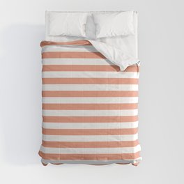 [ Thumbnail: Dark Salmon and White Colored Stripes Pattern Comforter ]