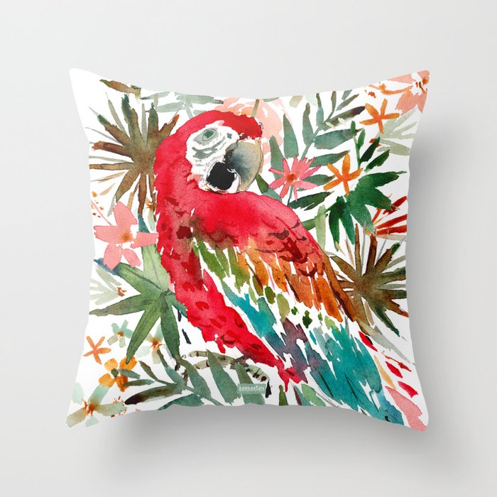 CHARLIE THE SCARLET MACAW Throw Pillow