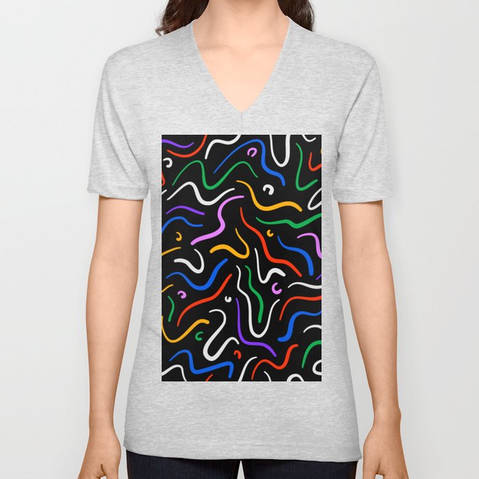 Colorful retro 90s memphis art pattern V Neck T Shirt