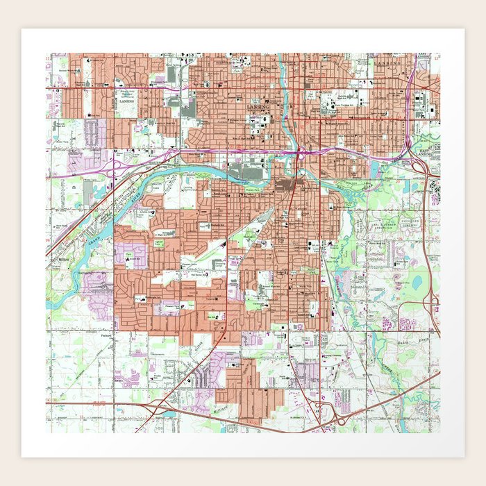 Vintage Map of Lansing Michigan (1965) Art Print by BravuraMedia | Society6