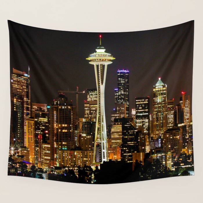 Seattle Space Needle & Cityscape Wall Tapestry by johnminar  Society6