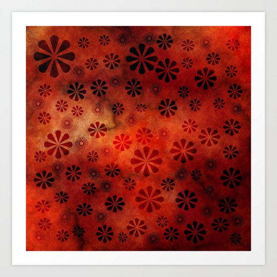 Burnt Orange Flowers Pattern Art Print