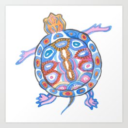 Sea Turtle - Aqua Blue Palette | Folk design Art Print