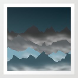 Blue Mountains and Mist Digital Illustration - Graphic Design Art Print