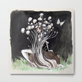 Empire of Mushrooms: Flammulina Velutipes Metal Print | Enokitake, Watercolor, Velvet, Mushrooms, Illustration, Fungi, Shroom, Winter, Enoki, Ink 
