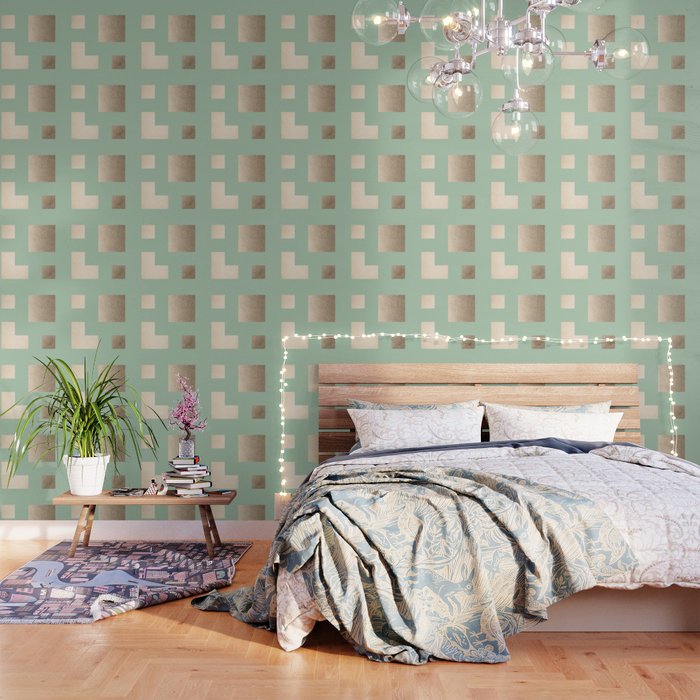Simply Geometric White Gold Sands On Pastel Cactus Green Wallpaper