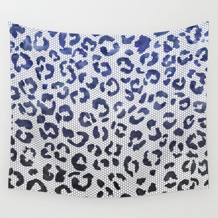 Modern navy blue black watercolor ombre leopard lace pattern Wall Tapestry