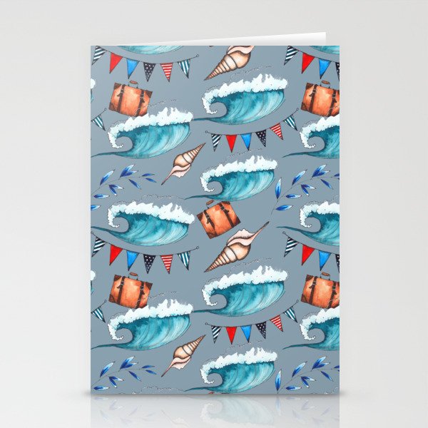 Waves Flags Shells Nautical Pattern Stationery Cards