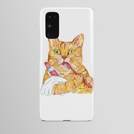Orange Cat brushing teeth Painting Wall Poster Watercolor  Android Case