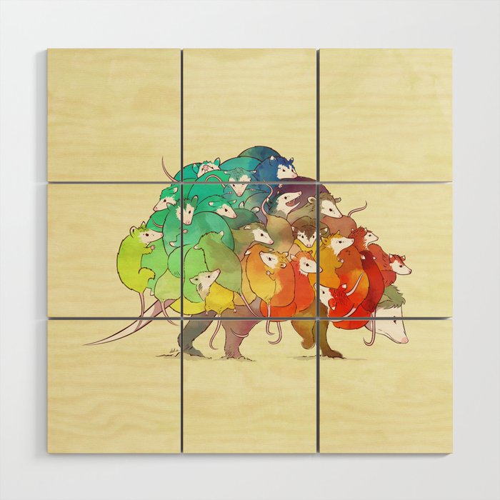 Opossum Rainbow Babies Wood Wall Art