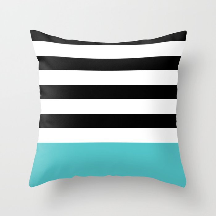 Black and turquoise stripes  Throw Pillow