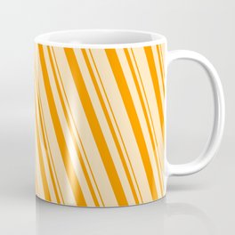 [ Thumbnail: Dark Orange & Beige Colored Lined/Striped Pattern Coffee Mug ]