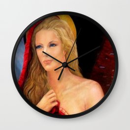St. Julianne of Sunset Boulevard - Blond in Red portrait painting Wall Clock