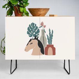 Horse Vase with Plants Credenza