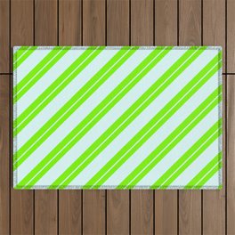 [ Thumbnail: Green and Light Cyan Colored Striped/Lined Pattern Outdoor Rug ]