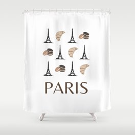 Paris Eiffel Tower Illustration Retro Modern Art Decor Brown Tones Shower Curtain