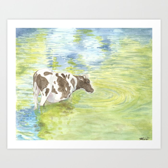 Cow in Pond Art Print