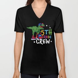 5th Grade Crew Student Dinosaur V Neck T Shirt